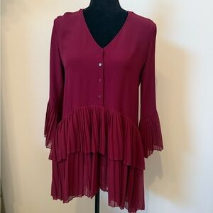ZARA Elegant Burgundy Pleated Women's Top